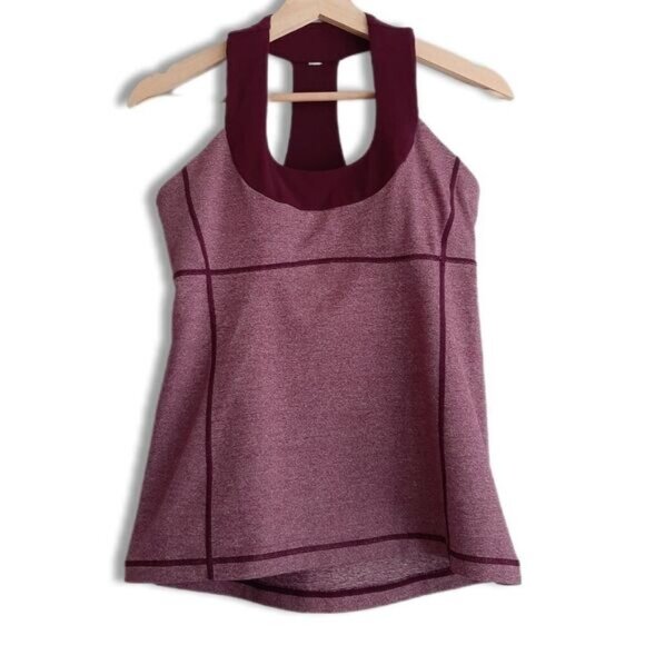 LULULEMON Scoop Neck Mesh T Back Tank Top Melange Burgundy Sz 8 - Picture 1 of 10